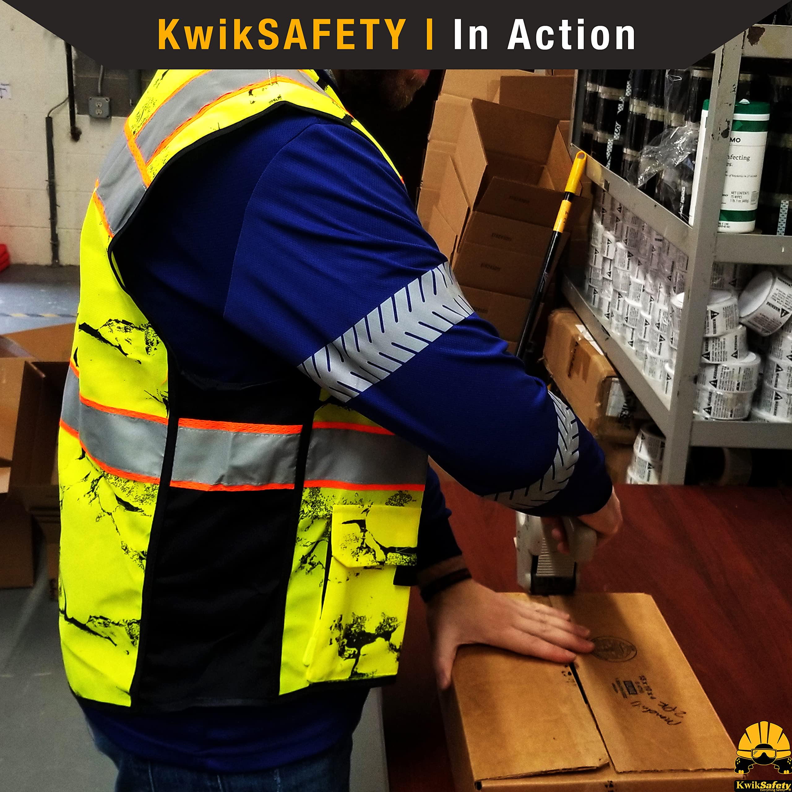 KwikSafety - Charlotte, NC - UNCLE WILLY’S WALL Safety Vest [10 POCKETS] Class 2 ANSI OSHA High Visibility Reflective Camo Heavy Duty Mesh HiVis Construction Work HiViz Men/Yellow Black Large