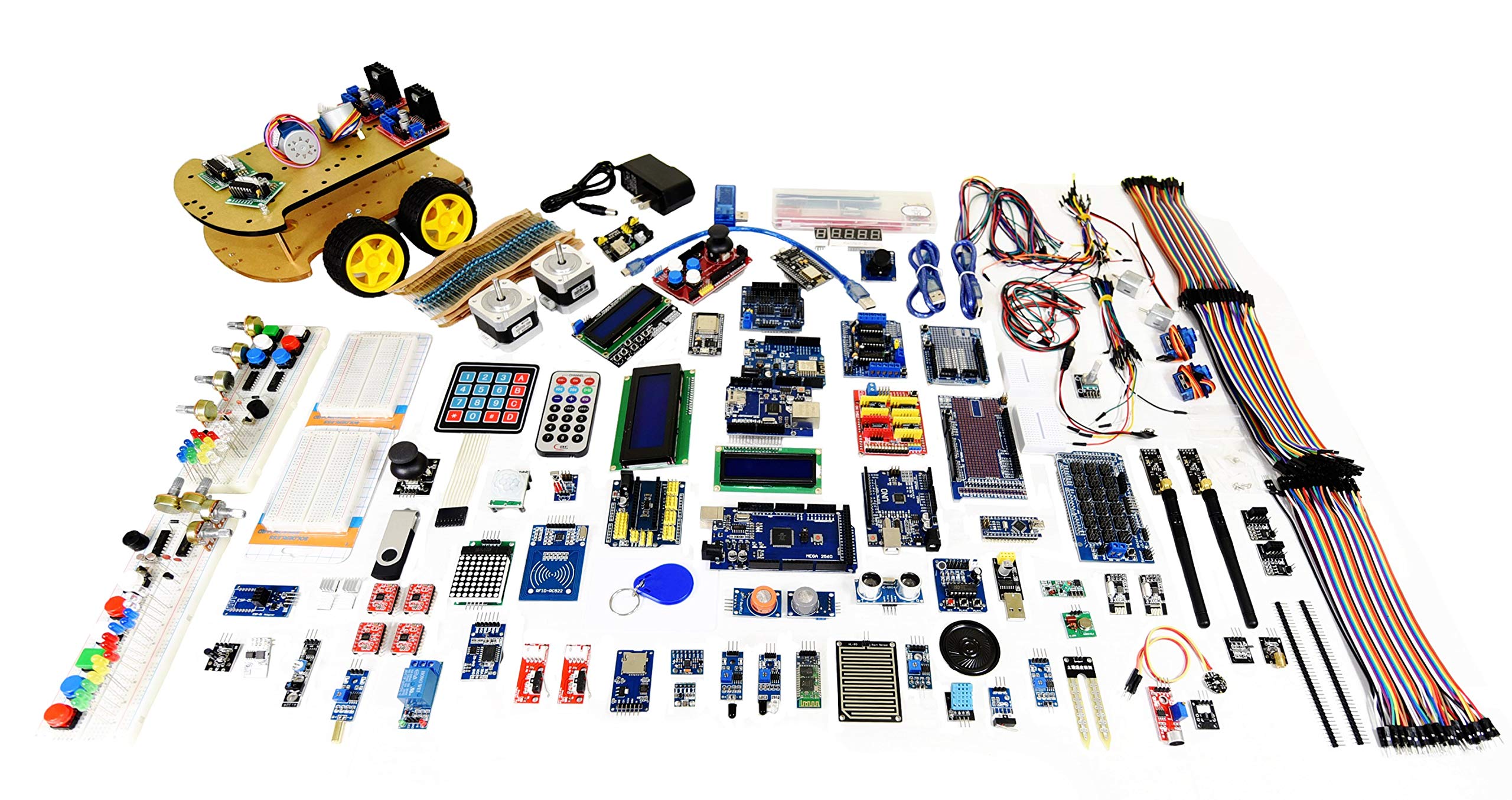 GAR Colossus Starter Kit for Arduino Uno Mega Nano - Complete Advanced Set, 5 Main Boards - 30 Sensors, 10 Shields with ESP32 WiFi + Bluetooth Modules for Wireless Robotics Smart Car