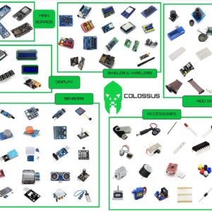 GAR Colossus Starter Kit for Arduino Uno Mega Nano - Complete Advanced Set, 5 Main Boards - 30 Sensors, 10 Shields with ESP32 WiFi + Bluetooth Modules for Wireless Robotics Smart Car