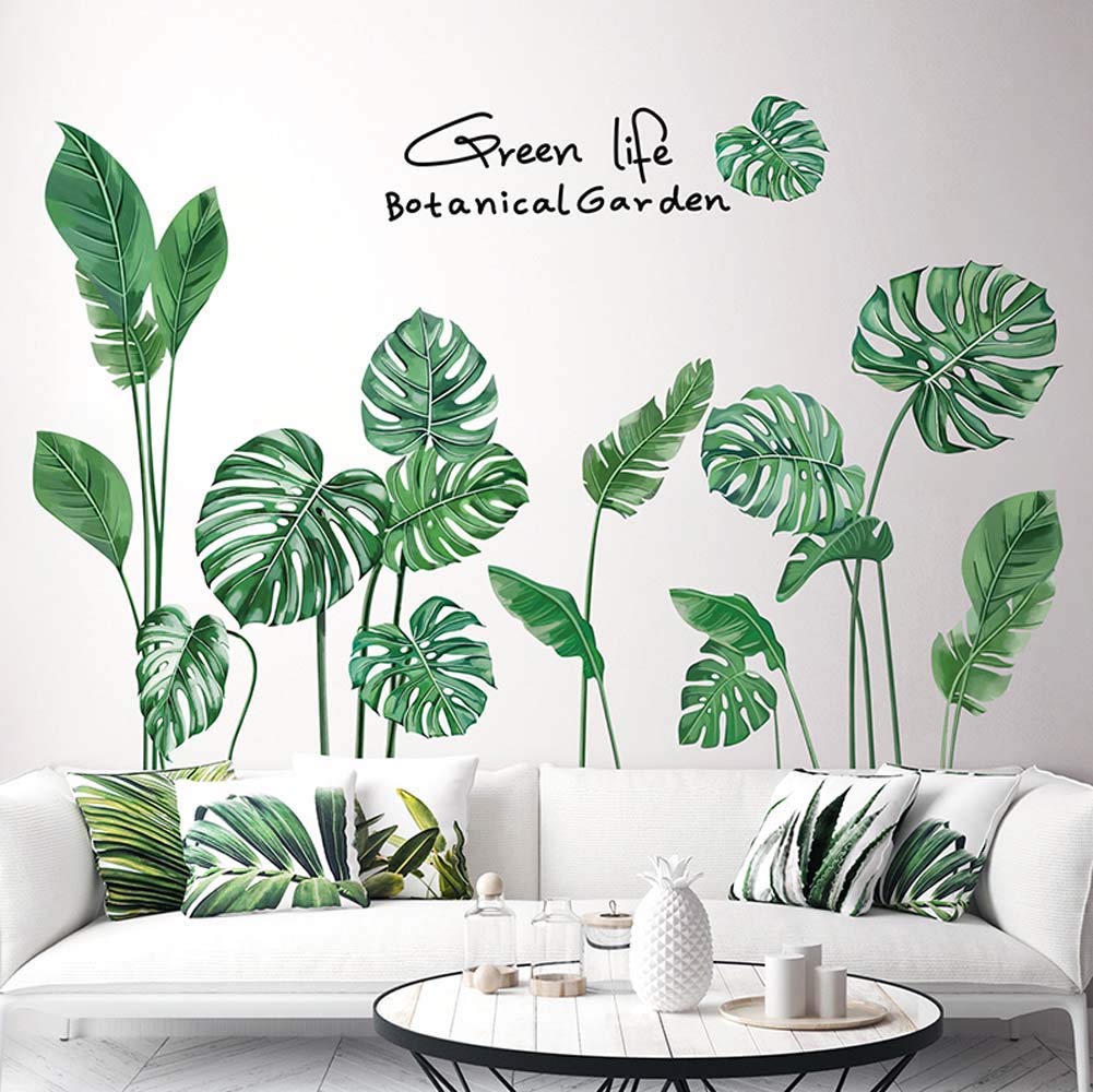 Creative Girls Nursery Room Wall Decoration Art Decor Decals 3D DIY Green Plants Fresh Leaves Peel Stick Wall Stickers Murals Paper for Kids Baby Bedroom Living Room Office Bathroom Wall Corner