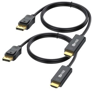 ukyee displayport to hdmi cable 6ft/1.83m 2-pack, display port (dp) to hdmi adapter 6ft male to male cord converter for pcs to hdtv, monitor, projector.