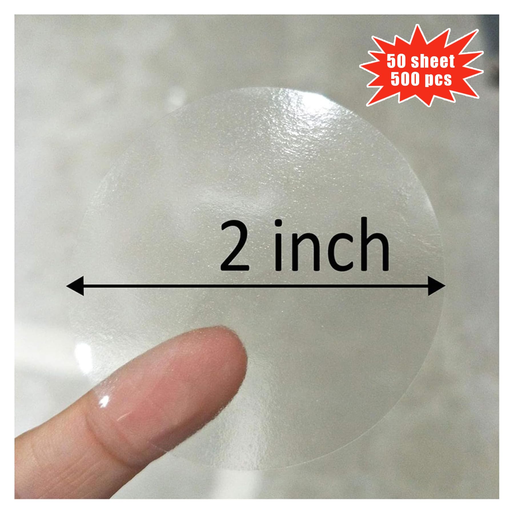 SMARSTICKER Super Gloss Clear Transparent Retail Package Envelope Seals 2" Christmas Round Circle Crystal Clear Dot Mail Wafer Seals Stickers Labels Envelope Tab Sealer 500/Pack