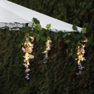 flower string lights solar powered, 33.6ft patio string lights with 60 warm white led, 6 clusters wisteria floral and 6 grapevines outdoor lights perfect for home garden wedding party umbrella décor