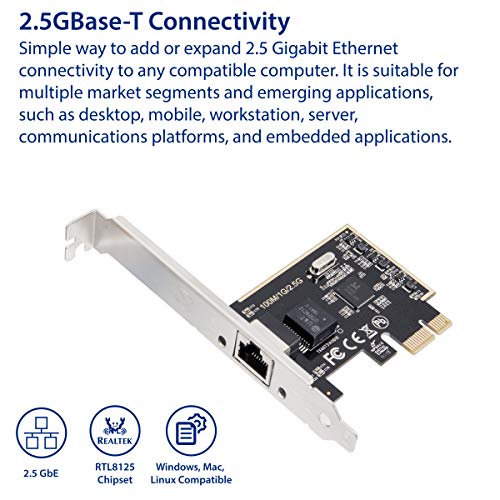 IO CREST 2.5 Gigabit Ethernet PCI Express PCI-E Network Interface Card 10/100/1000/25000 Mbps RJ45 LAN SI-PEX24059