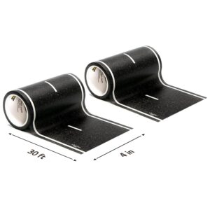 PlayTape Road Tape for Toy Cars - Sticks to Flat Surfaces; No Residue; 2-Pack of 30 ft. x 4 in. Black Road