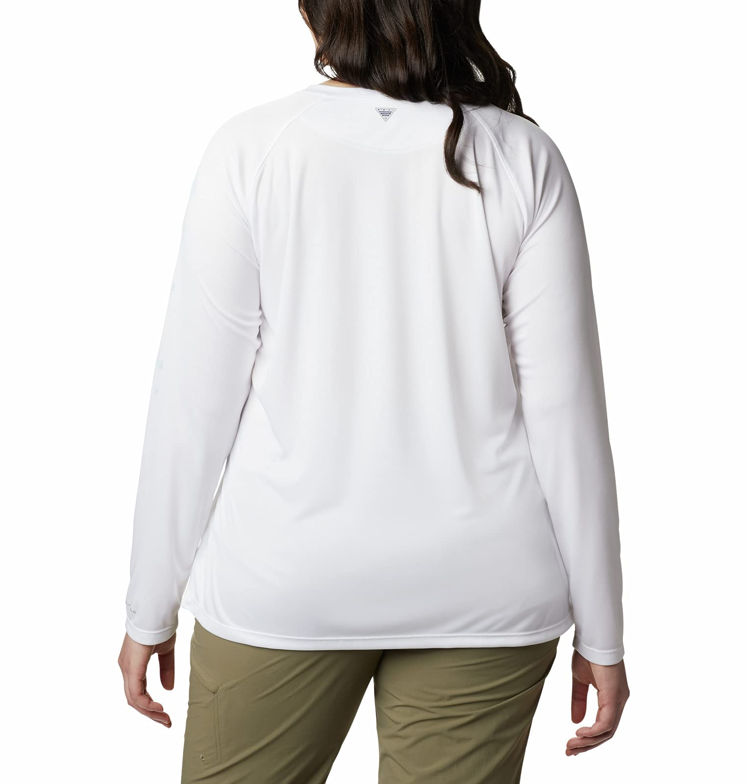 Columbia Women's Standard PFG Tidal Tee II Sun Protection Long Sleeve Shirt, White/Cirrus Grey Logo, Medium