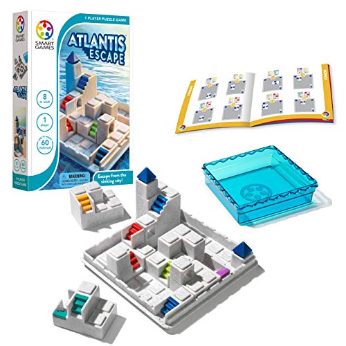 SmartGames Atlantis Escape; a 3D Path-Building Travel Game for Kids and Adults, a STEM Focused Cognitive Skill-Building Brain Game - Brain Teaser for Ages 8 & Up, 60 Challenges.