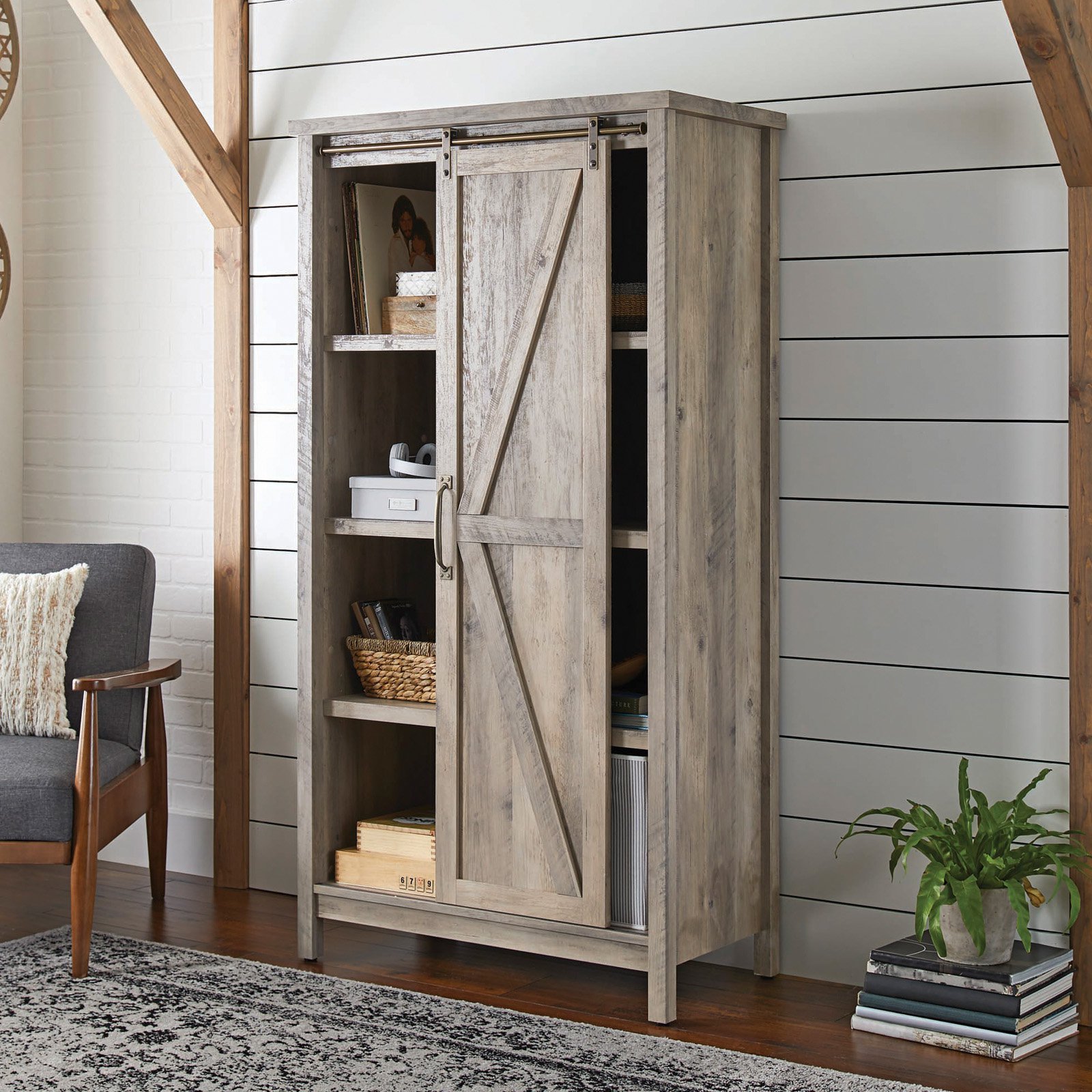 Better Homes 66" Modern Farmhouse Storage Bookcase Cabinet, Shelves Rustic Gray Finish