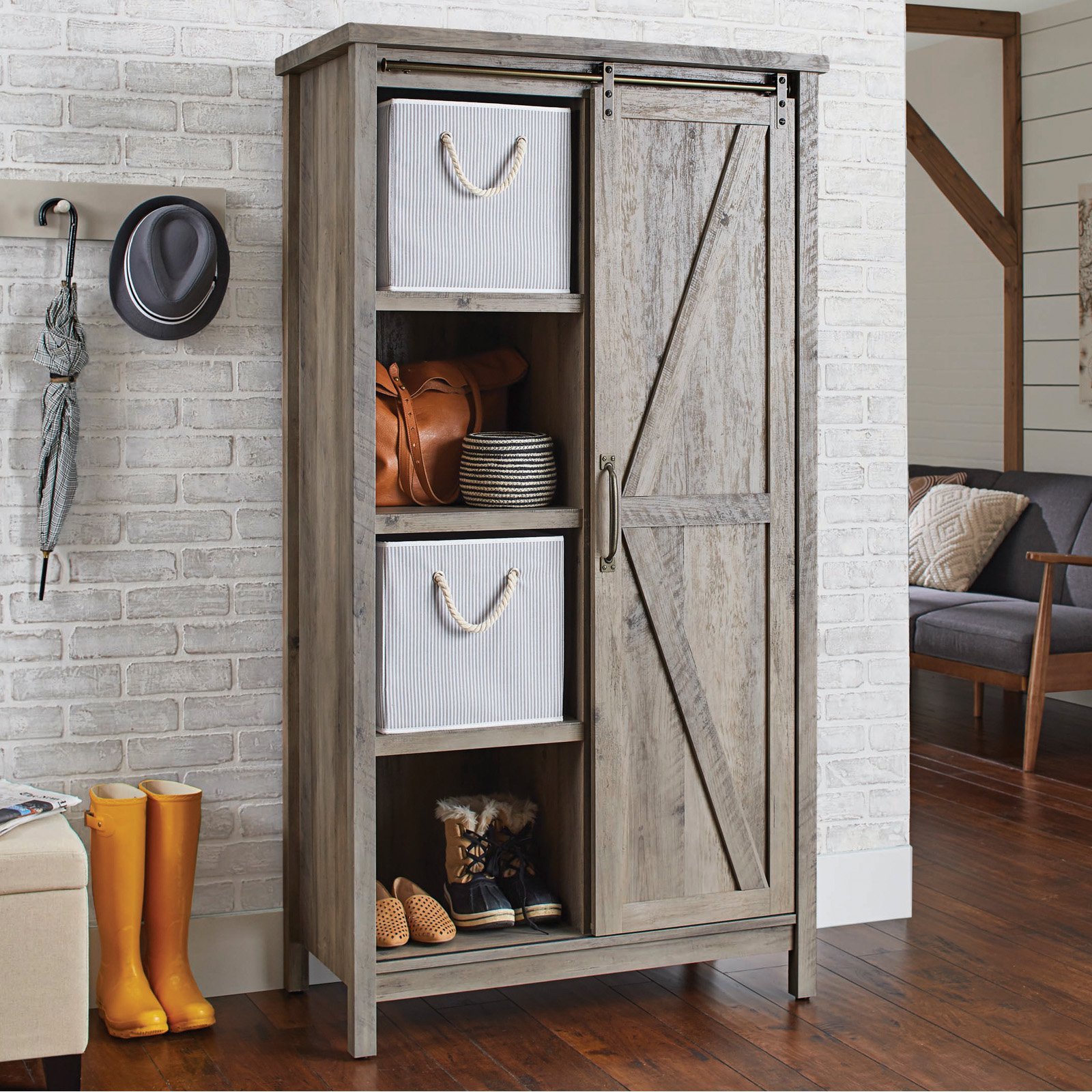 Better Homes 66" Modern Farmhouse Storage Bookcase Cabinet, Shelves Rustic Gray Finish