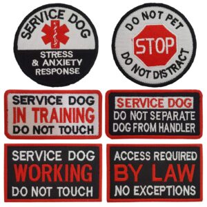 lightbird 6 pcs service dog in training/working/stress & anxiety response embroidered hook & loop morale patches