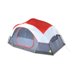 Outbound 8 Person 3 Season Lightweight Easy Set Up Dome Camping Tent with Room Divider, Heavy Duty Rainfly, Tent Stakes, and Carrying Bag, Red/Gray