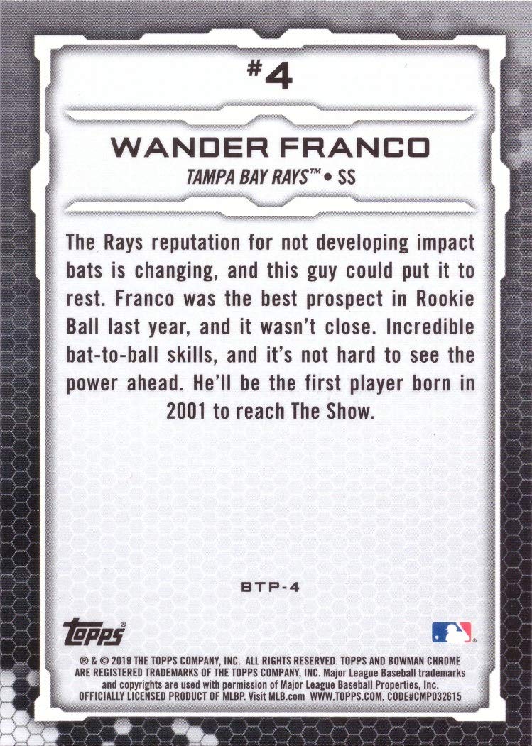 2019 Bowman Scouts Top 100 Chrome #4 Wander Franco Baseball Card