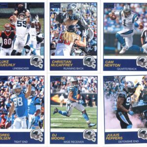 2019 Panini Score Football Veteran Carolina Panthers Team Set of 10 Cards: Cam Newton(#253), Christian McCaffrey(#254), Luke Kuechly(#255), Julius Peppers(#256), DJ Moore(#257), Greg Olsen(#258), Devin Funchess(#259), Mike Adams(#260), Shaq Thompson(#261)