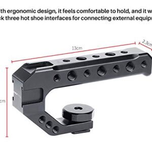 R005 Camera Top Handle Camera Top Cheese Handle Grip Universal Video Stabilizing Rig W 3 Cold Shoe Adapters to Mount Microphone, LED Light, Monitor, Easy Low Angle Shoots Metal