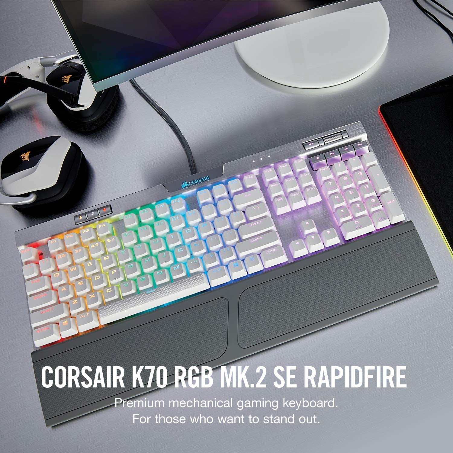 Corsair K70 RGB MK.2 SE Mechanical RAPIDFIRE Gaming Keyboard - USB Passthrough & Media Controls - PBT Double-Shot Keycaps - Cherry MX Speed - RGB LED Backlit (Renewed)