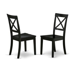 east west furniture boston dining room cross back solid wood seat chairs, set of 2, black