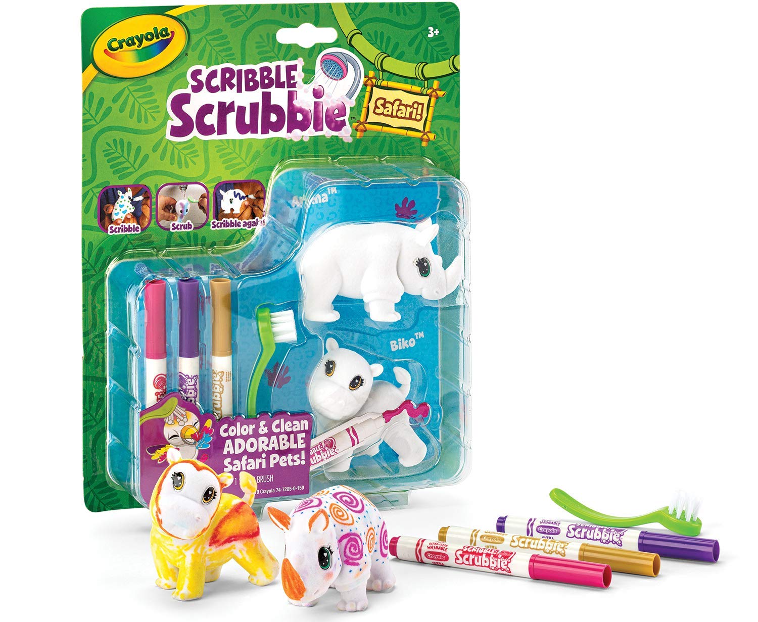 Crayola Scribble Scrubbie Safari Animals, Rhino and Hippo, 2 Count, Creative Toy, Gift for Kids, Age 3, 4, 5, 6