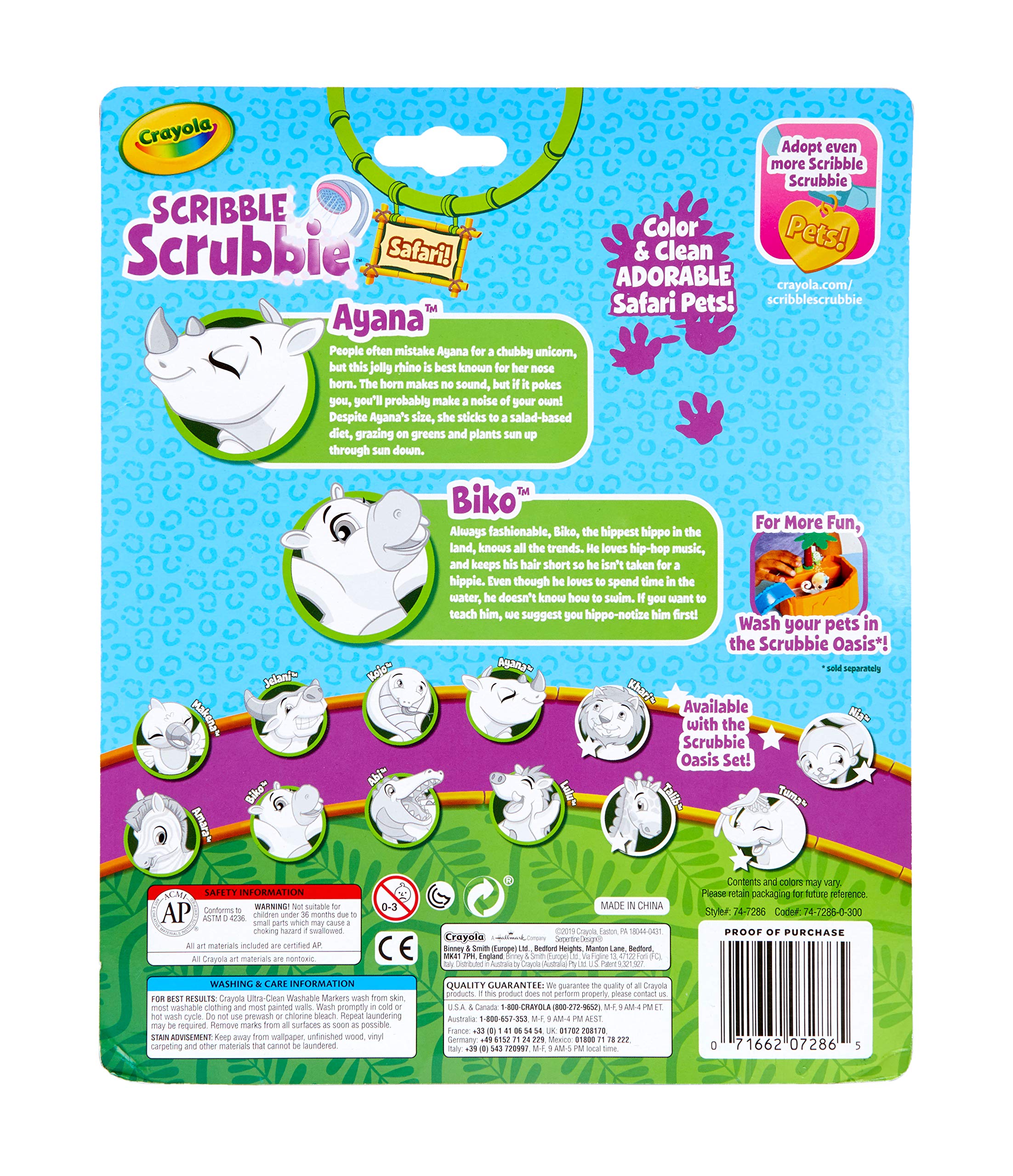 Crayola Scribble Scrubbie Safari Animals, Rhino and Hippo, 2 Count, Creative Toy, Gift for Kids, Age 3, 4, 5, 6