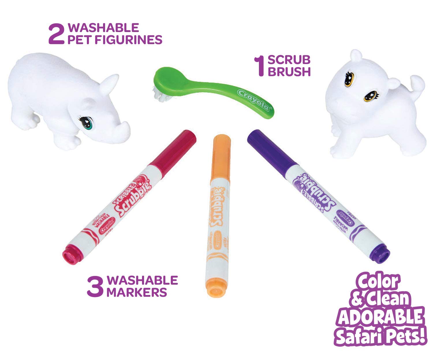 Crayola Scribble Scrubbie Safari Animals, Rhino and Hippo, 2 Count, Creative Toy, Gift for Kids, Age 3, 4, 5, 6