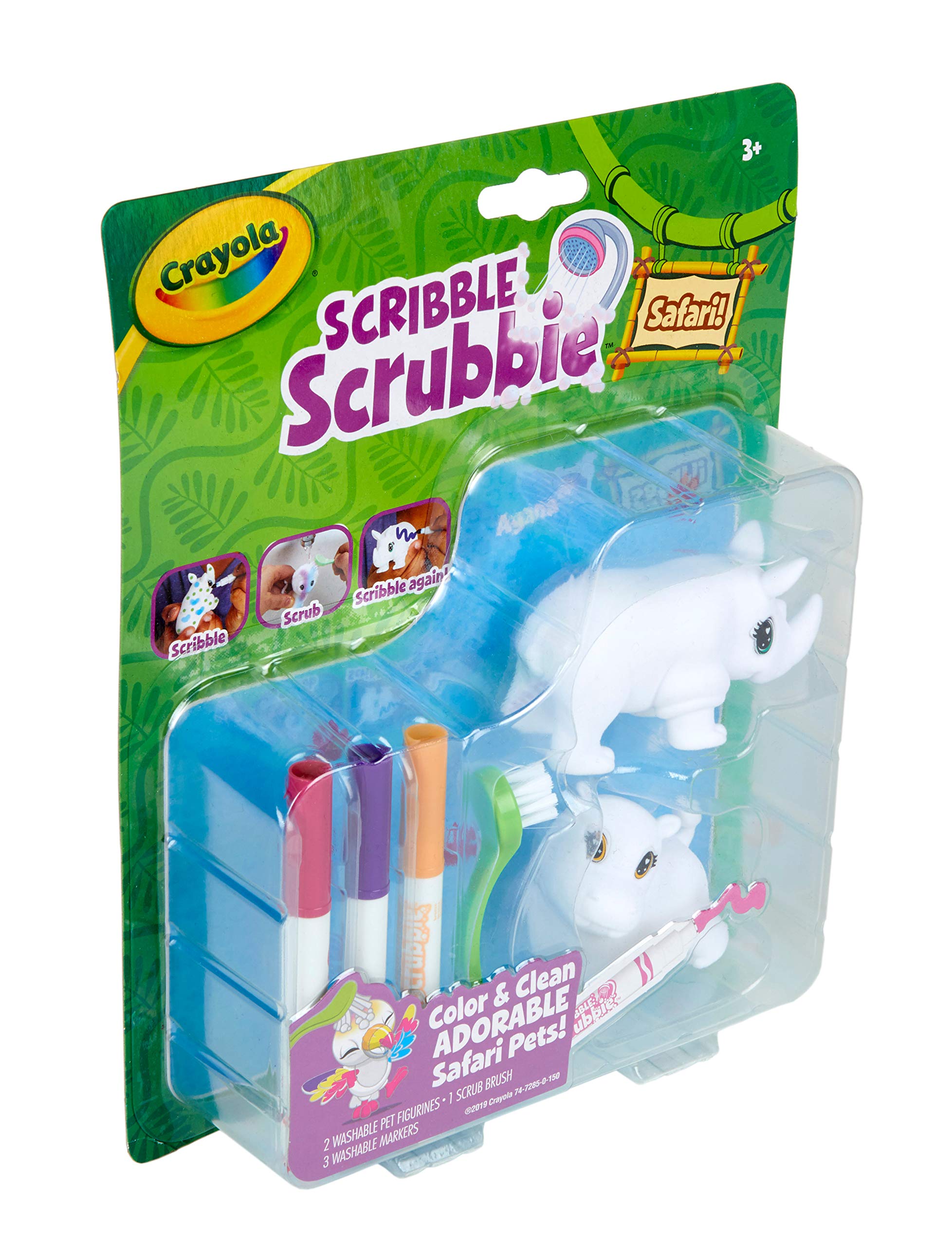 Crayola Scribble Scrubbie Safari Animals, Rhino and Hippo, 2 Count, Creative Toy, Gift for Kids, Age 3, 4, 5, 6