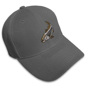 baseball cap striped bass embroidery animals ocean acrylic hats for men women strap closure dark grey design only