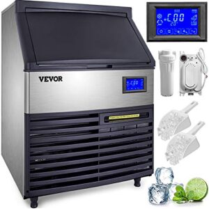 vevor commercial ice maker machine, 440lbs/24h etl approved ice machine under counter ice maker machine with secop compressor,77lbs storage,electric water drain pump,water filter, 2 scoops included