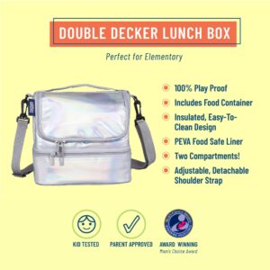 Wildkin Two Compartment Insulated Lunch Bag for Boys & Girls, Perfect for Early Elementary Lunch Box Bag, Ideal Size for Packing Hot or Cold Snacks for School & Travel Lunch Bags (Holographic)