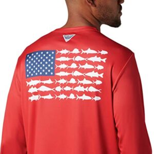 Columbia Men's Standard Terminal Tackle PFG Fish Flag LS, Red Spark/White, X-Large