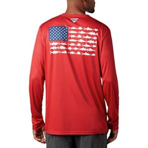 Columbia Men's Standard Terminal Tackle PFG Fish Flag LS, Red Spark/White, X-Large