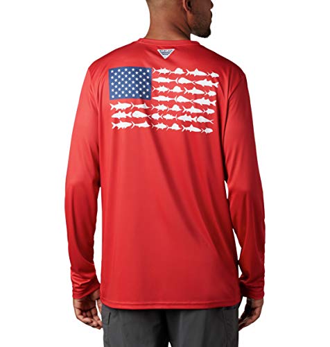 Columbia Men's Standard Terminal Tackle PFG Fish Flag LS, Red Spark/White, X-Large