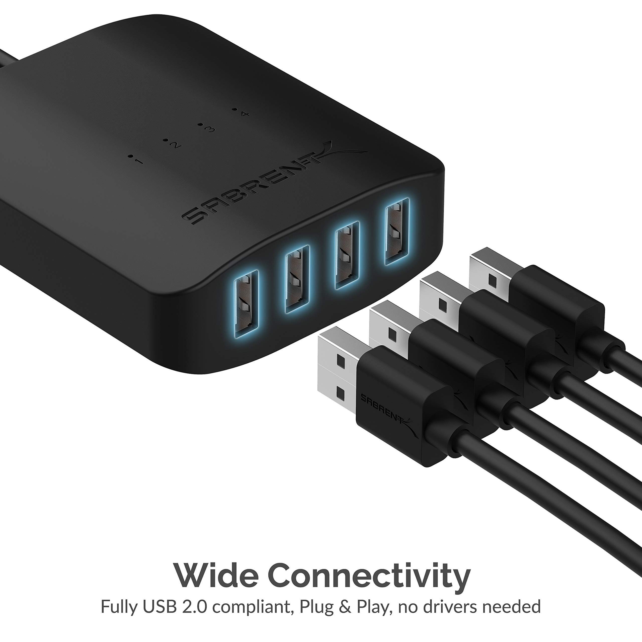 SABRENT USB 2.0 Sharing Switch up to 4 Computers and Peripherals LED Device Indicators (USB-USS4)