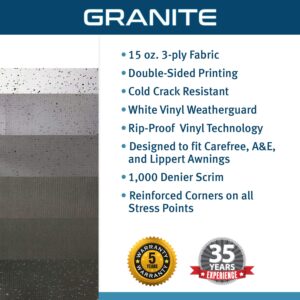 ShadePro - RV Awning Fabric Replacement - Heavy Duty Weatherproof Vinyl - Universal Outdoor Canopy for Camper, Trailer, and Motorhome Awnings - Granite - 16' (Fabric 15' 2")