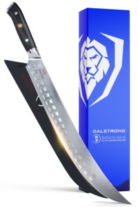 dalstrong butcher knife - 12.5 inch slicer - shogun series elite - japanese aus-10v super steel - black g10 handle - vacuum treated cimitar meat breaking knife - sheath included