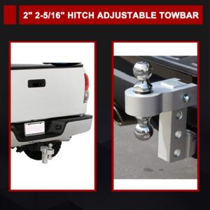 BUNKER INDUST Adjustable Trailer Hitch Fits 2" inch Receiver, Aluminum Rapid Hitch 6" Drop/Rise, 2-Inch and 2-5/16-Inch Hitch Dual Ball Mount 5,000 LBS Capacity