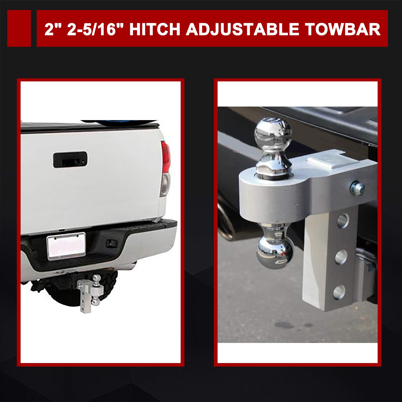 BUNKER INDUST Adjustable Trailer Hitch Fits 2" inch Receiver, Aluminum Rapid Hitch 6" Drop/Rise, 2-Inch and 2-5/16-Inch Hitch Dual Ball Mount 5,000 LBS Capacity