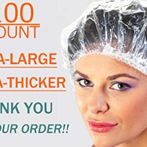 100 Disposable Clear Mop Mob Caps Clipped Hair Head Cover Shower Cap Plastic for Beauty Salon,Food Service,Hospitals,Laboratories,Manufacturing or Spray Tanning