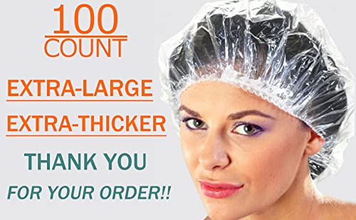 100 Disposable Clear Mop Mob Caps Clipped Hair Head Cover Shower Cap Plastic for Beauty Salon,Food Service,Hospitals,Laboratories,Manufacturing or Spray Tanning