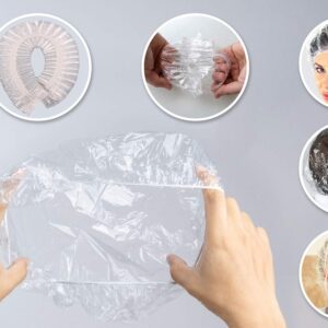 100 Disposable Clear Mop Mob Caps Clipped Hair Head Cover Shower Cap Plastic for Beauty Salon,Food Service,Hospitals,Laboratories,Manufacturing or Spray Tanning