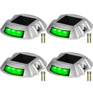 happybuy driveway lights 4-pack, solar driveway lights with switch button, solar deck lights, wireless dock lights 6 leds for path warning garden walkway sidewalk steps, led bright green