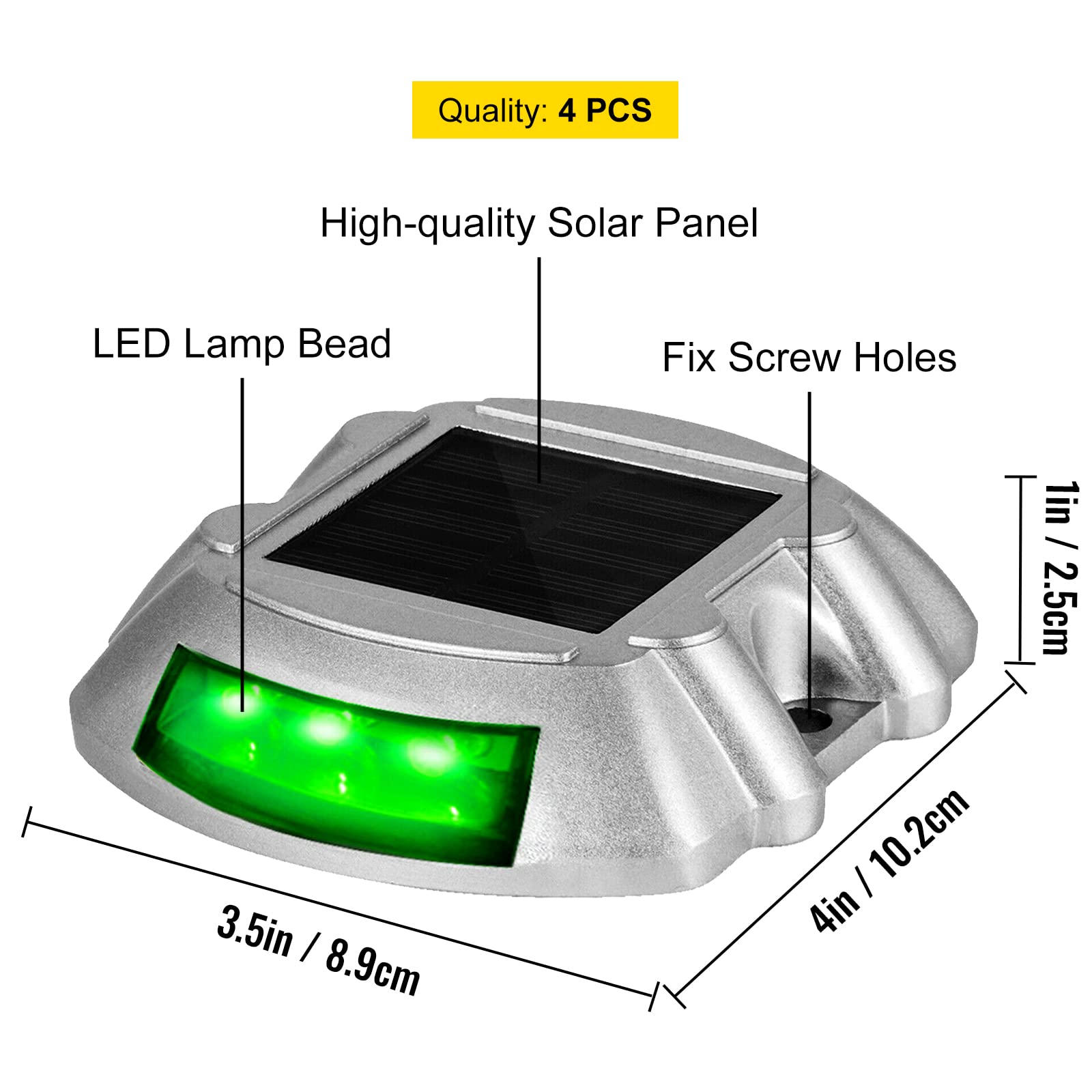 Happybuy Driveway Lights 4-Pack, Solar Driveway Lights with Switch Button, Solar Deck Lights, Wireless Dock Lights 6 LEDs for Path Warning Garden Walkway Sidewalk Steps, LED Bright Green