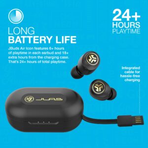 JLab JBuds Air Icon True Wireless Signature Bluetooth Earbuds + Charging Case, Black & Gold, IP55 Sweat Resistance, Bluetooth 5.0 Connection, Stereo Phone Calls, 3 EQ Sound Settings