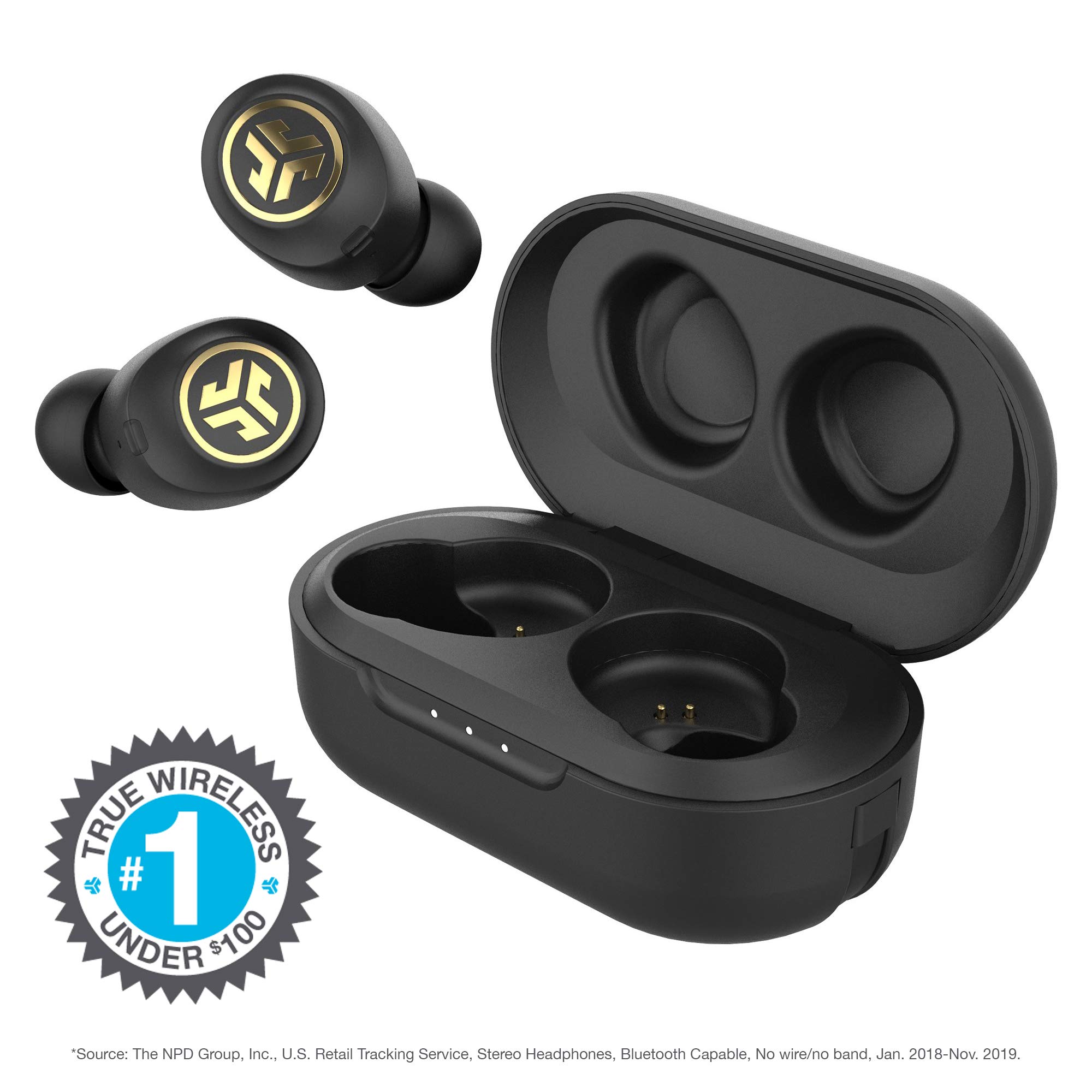 JLab JBuds Air Icon True Wireless Signature Bluetooth Earbuds + Charging Case, Black & Gold, IP55 Sweat Resistance, Bluetooth 5.0 Connection, Stereo Phone Calls, 3 EQ Sound Settings