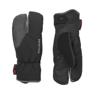 SEALSKINZ Unisex Waterproof Extreme Cold Weather Cycle Split Finger Glove, Black/Grey, Large