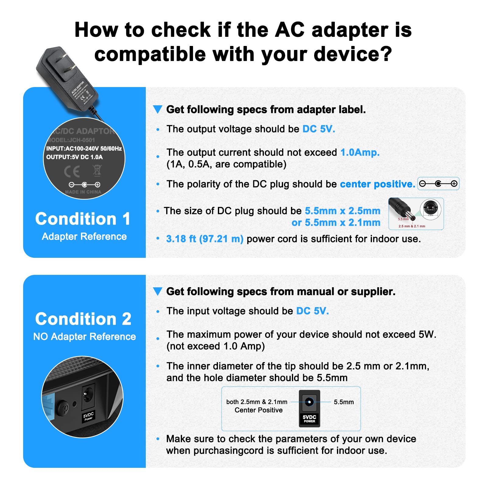 Power Supply 5V 1A, AC 100-240V to DC, Yetaida Max 5W Universal Wall Plug Power Adapter 5.5 * 2.5mm DC Jack (DC 5V 1A 5W)