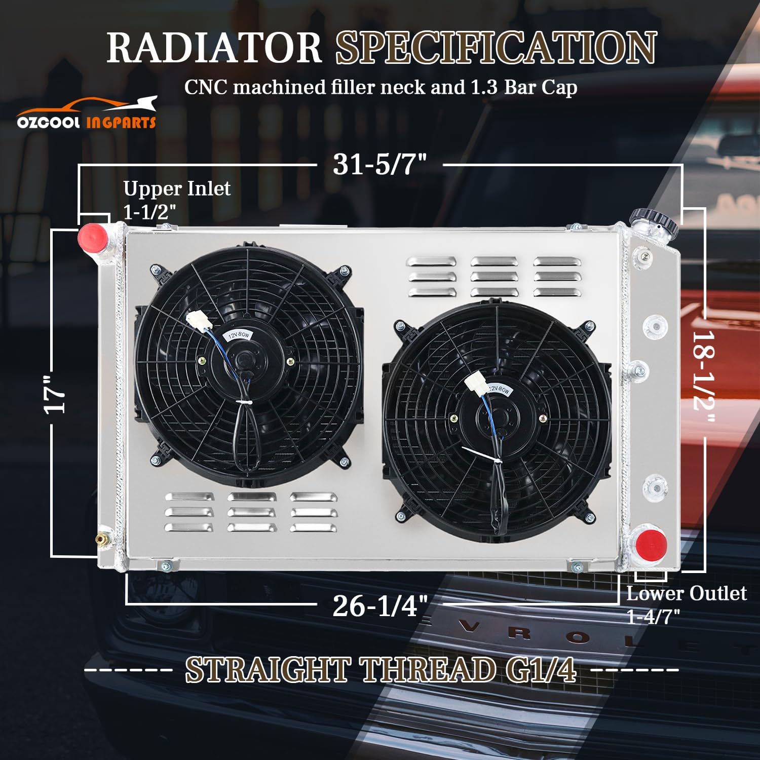 OzCoolingParts 3 Row Core Aluminum CU162 Radiator + 2 x 12" Fan w/Louver Shroud Kit for 1970-1987 71 72 73 74 75 76 77 78 Chevy/GMC C/K/G-Series C10 C20 C25 C30 C3500 K10 K20 Nova Camaro Blazer