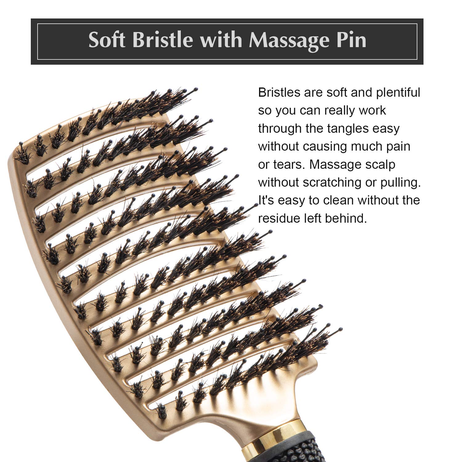 FIXBODY Boar Bristle Hair Brush - Curved & Vented & Oversize Design Detangling Hair Brush for Women Long, Thick, Curly and Tangled Hair Blow Drying Brush (Gold)