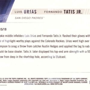 2019 Topps Now Baseball #93 Luis Urias and Fernando Tatis Jr. Dual Rookie Card San Diego Padres - Only 559 made!