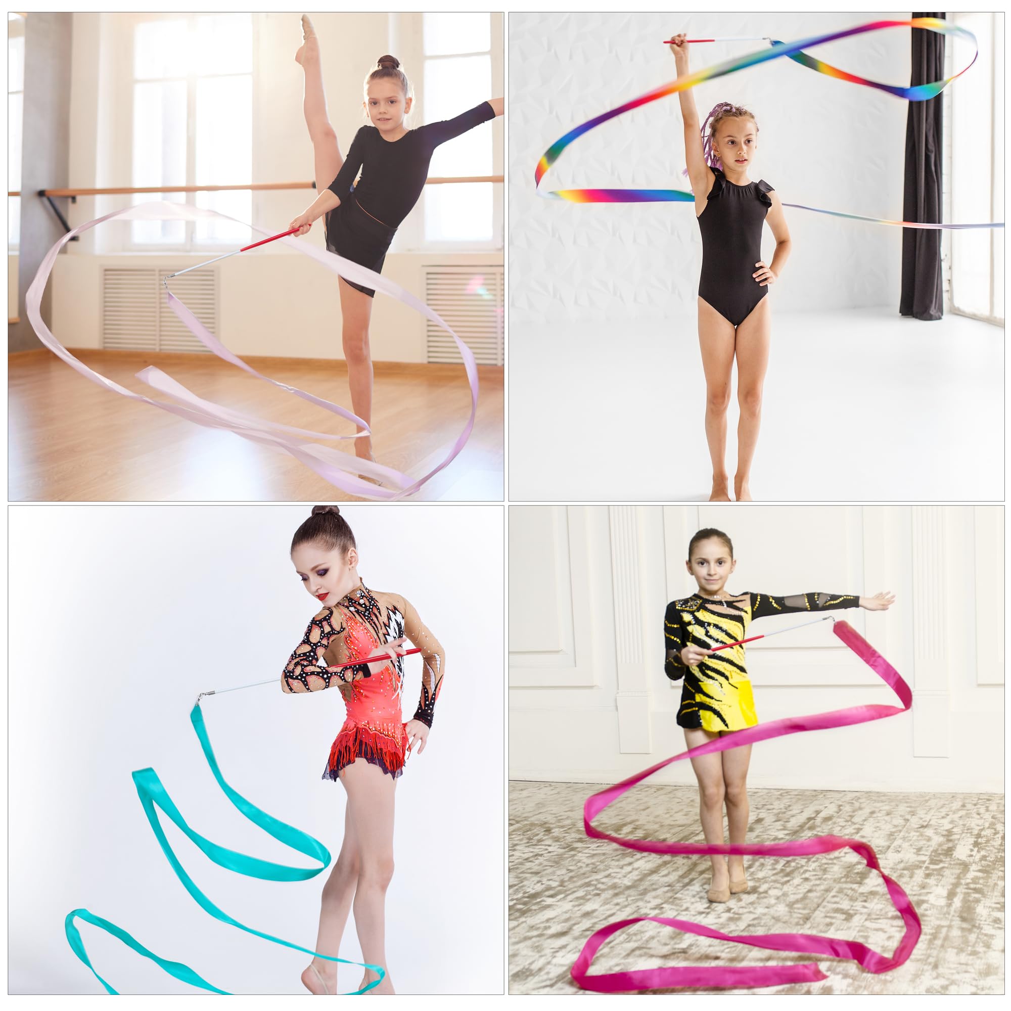 Aneco 24 Pieces Dance Ribbons Streamers Rhythmic Gymnastics Ribbon Wands Artistic Dancing, Baton Twirling, 24 Colors