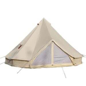 unistrengh 4 season large waterproof cotton canvas bell tent beige glamping tent with roof stove jack hole for camping hiking christmas party (5m/16.4ft)
