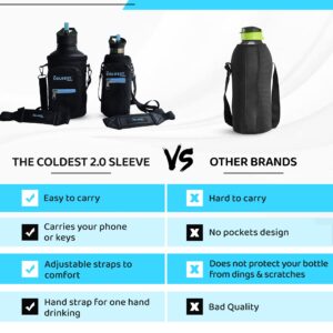 Coldest Water Bottle Carrier Bag with Adjustable Straps - Travel Friendly, Dent Free Design & Extra Phone Pocket, Holder Case Pouch Sleeve Cover Fits Insulated Stainless Steel Water Bottle (64 oz)